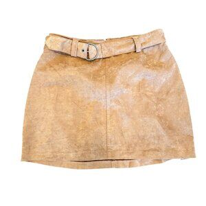 Hollister‎ Women's Faux Suede Ultra High Rise Belted Mini Skirt Size L Cognac